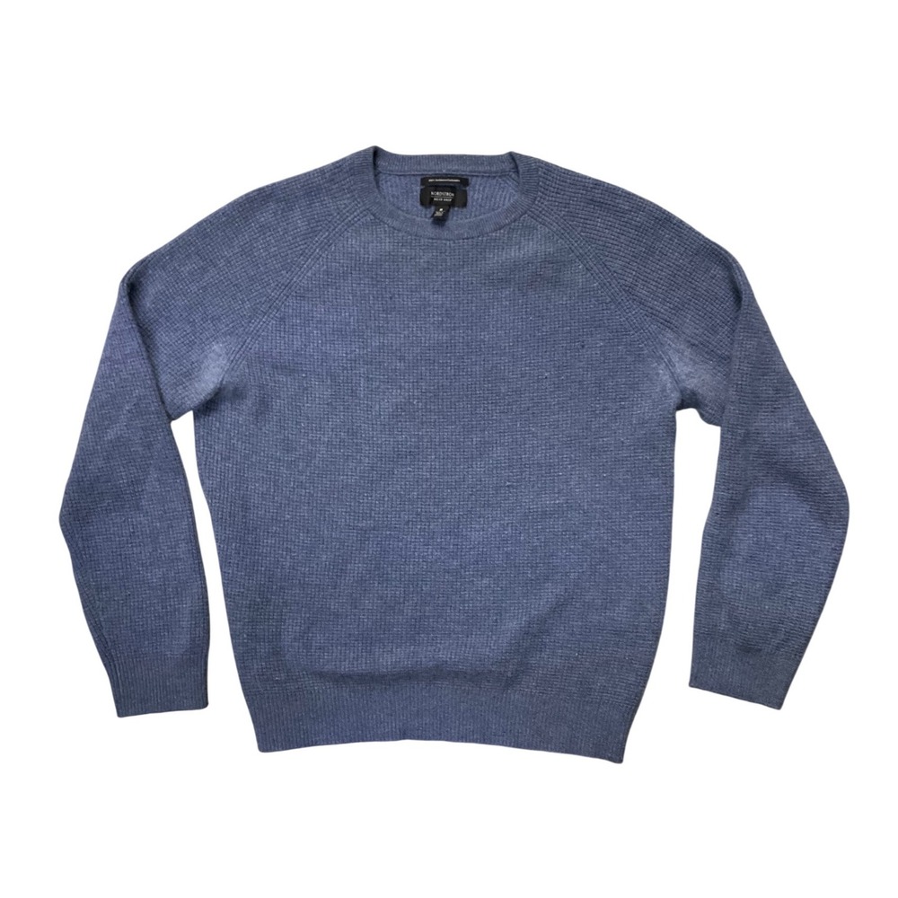 Nordstrom Mens Shop Blue 100% Cashmere Waffle Knit Crew Neck Sweater Size‎ M